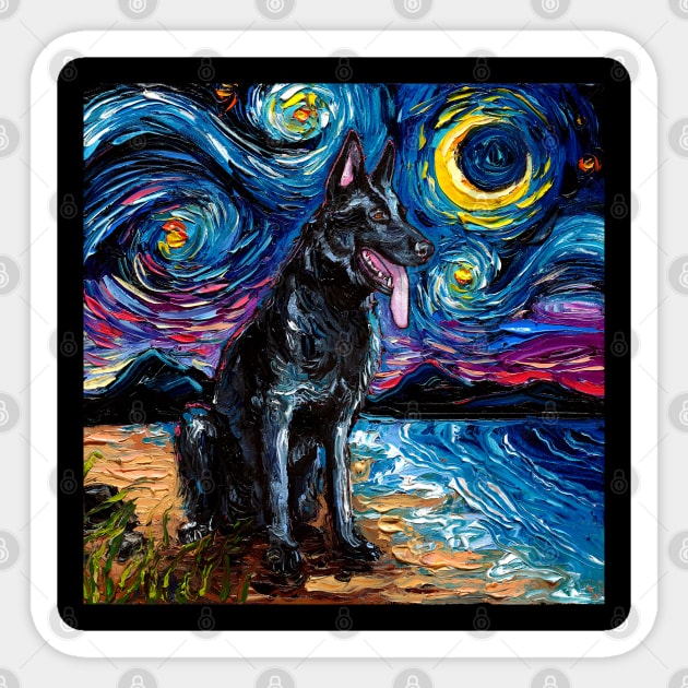 Black German Shepherd Night Sticker by sagittariusgallery